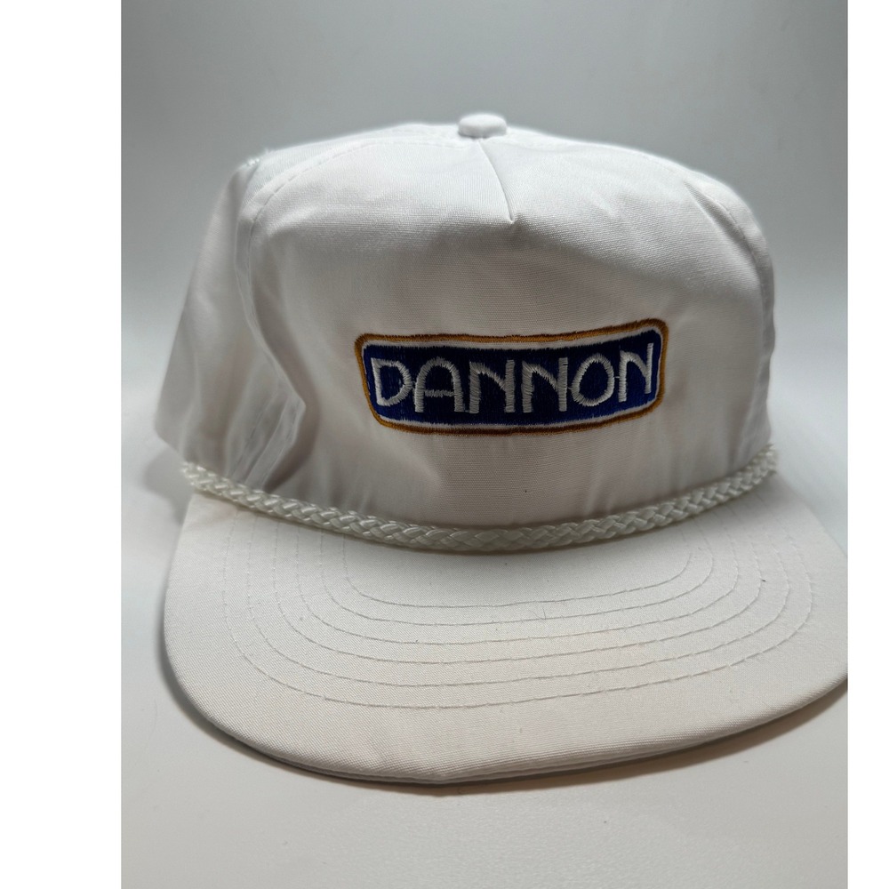 Vintage Dannon Yogurt Snapback Hat White Rope Trucker Capital Promo Deadstock